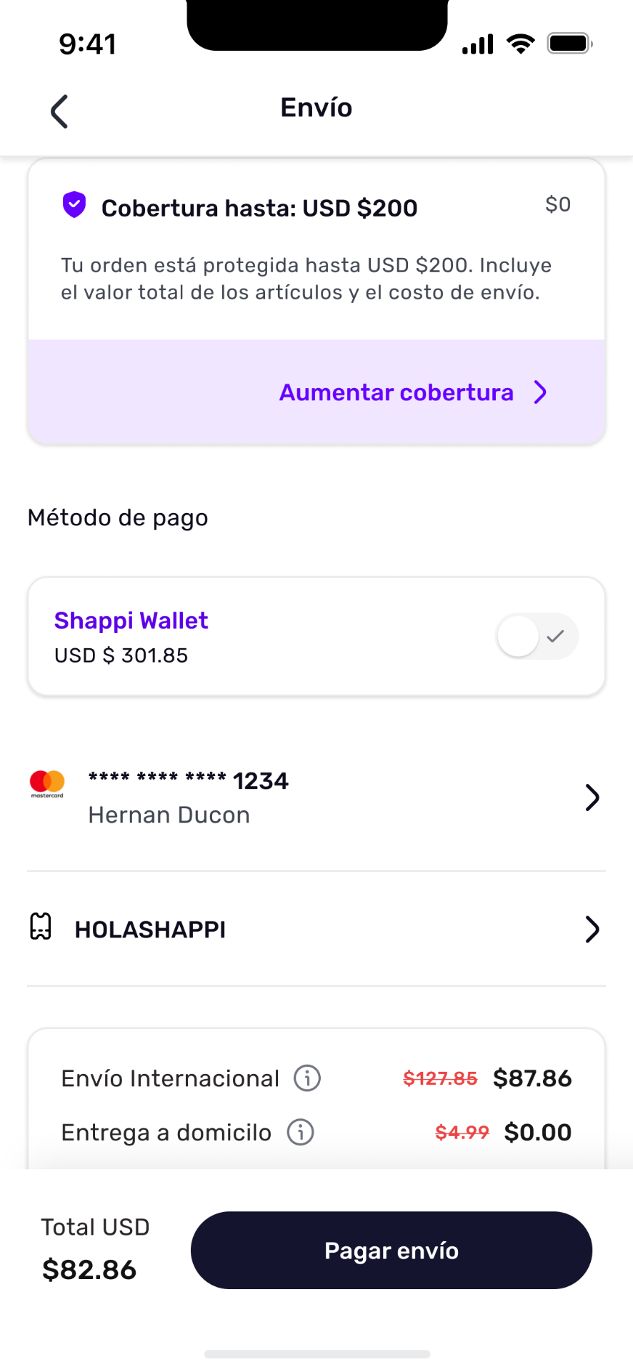 Shappi — Checkout del envío