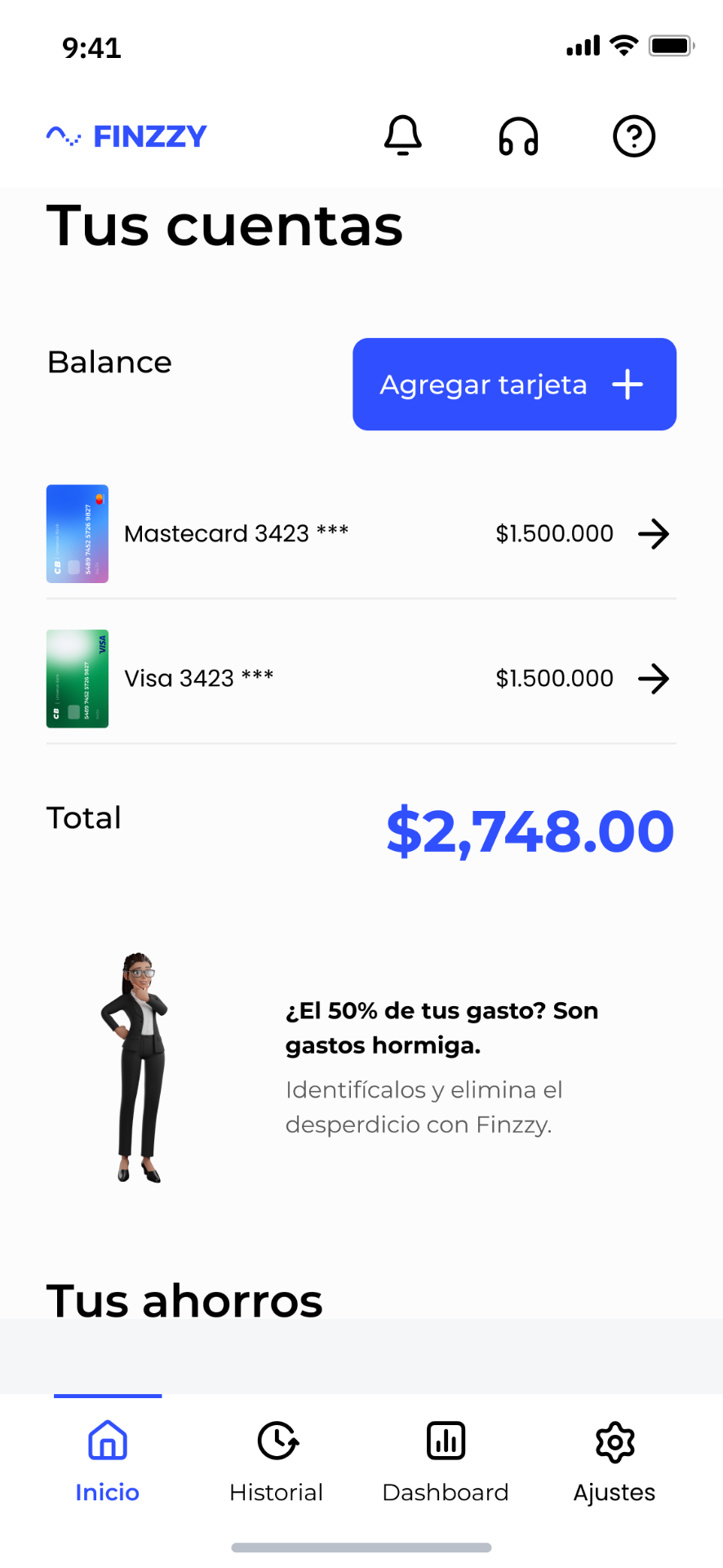 Finzzy — Inicio / Tus cuentas