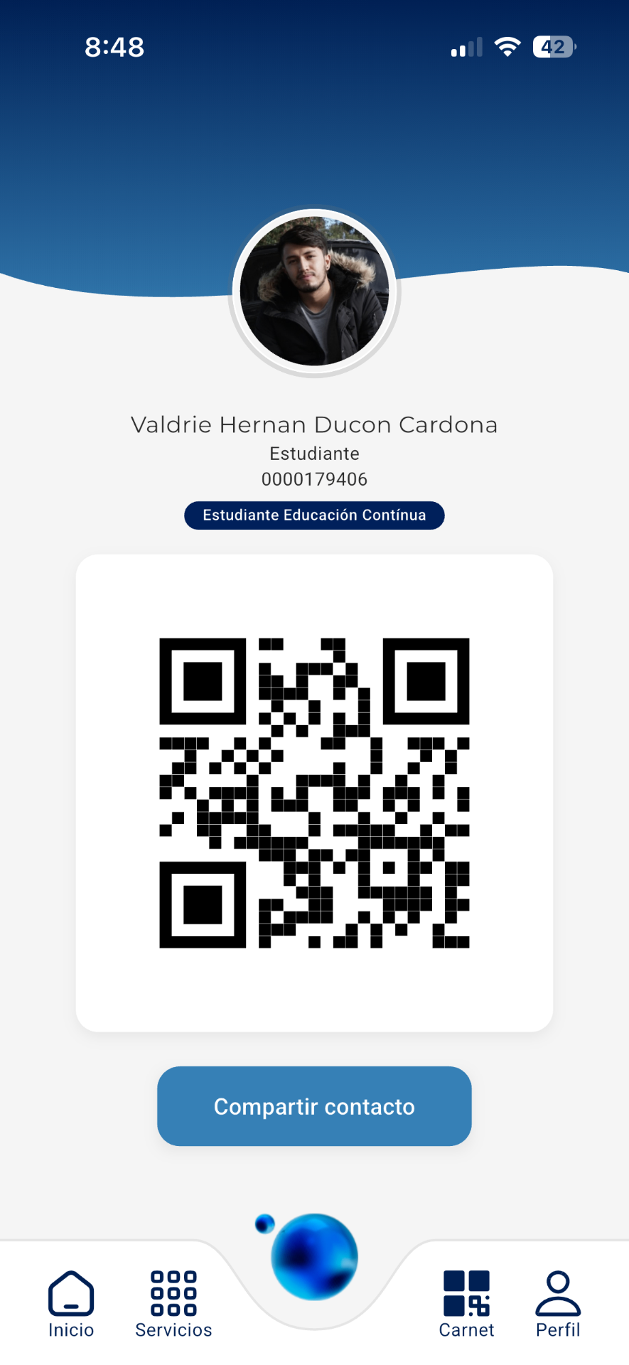 University App — digital carnet with QR
