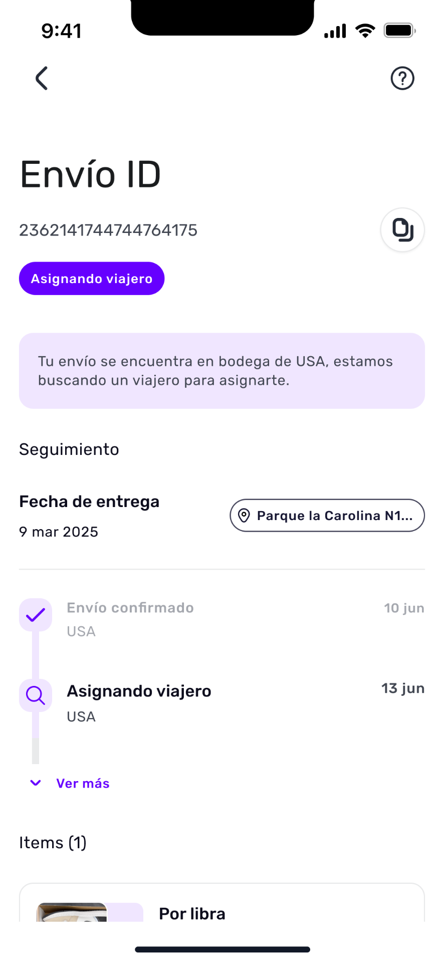 Shappi — Detalle de envío en tránsito