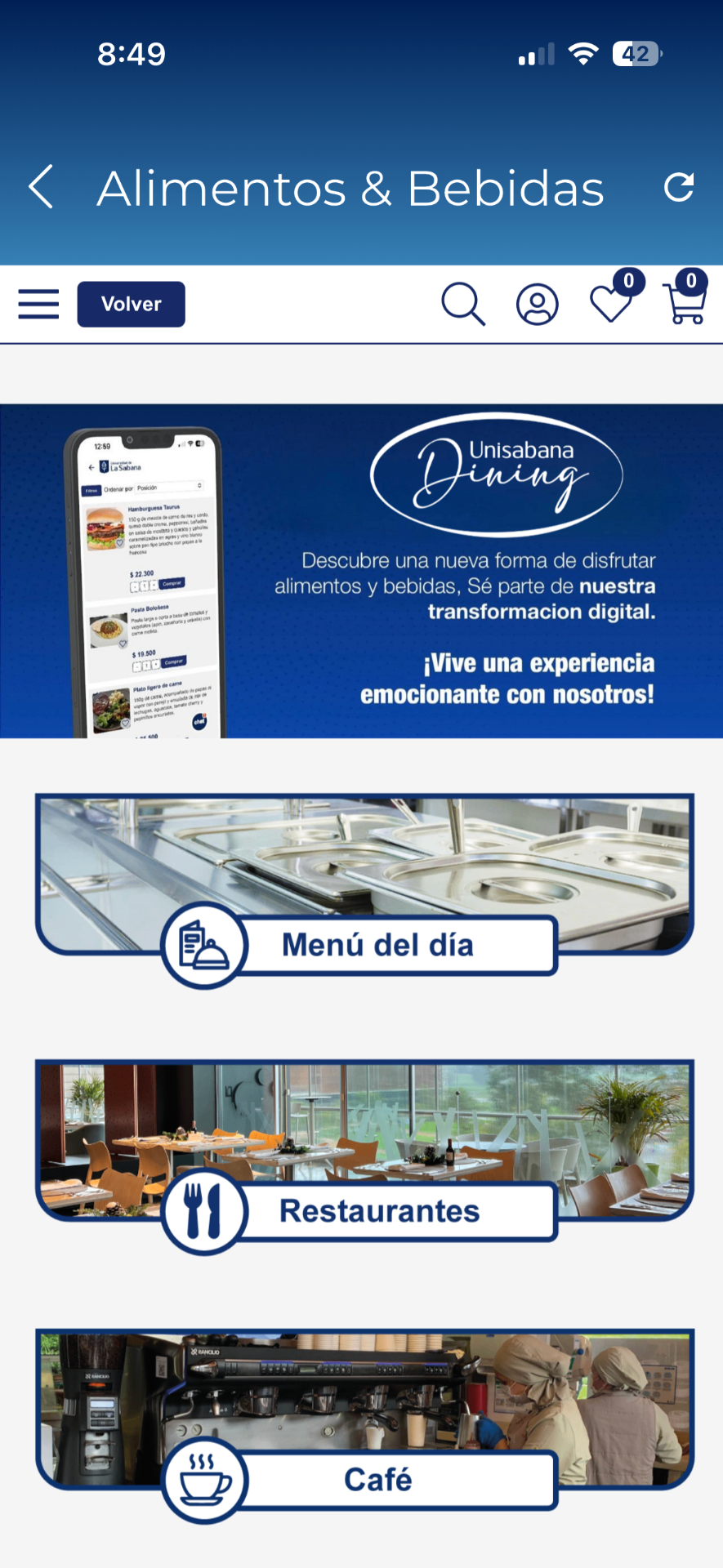 University App — food & beverages module