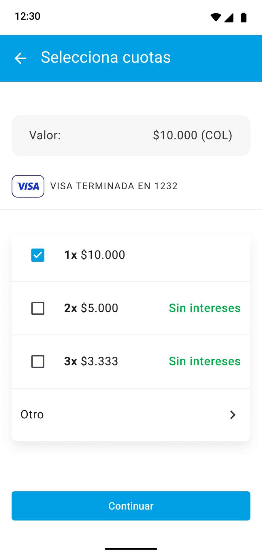Mercado Pago POS — Selecciona cuotas