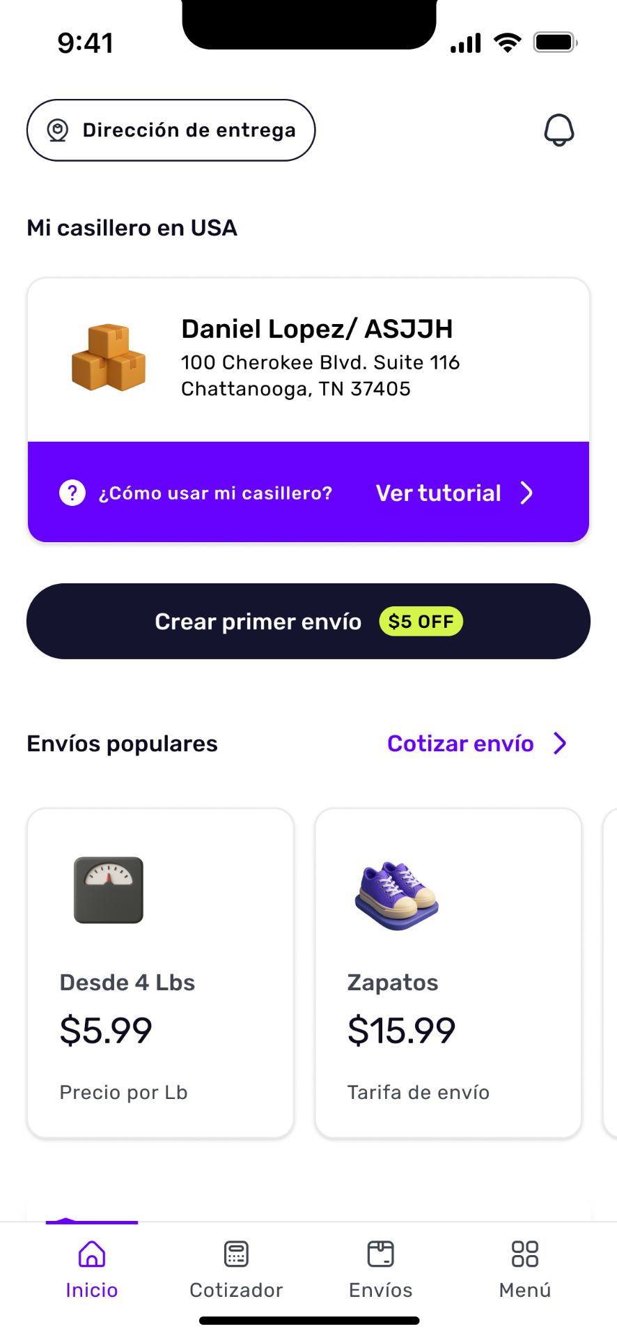 Shappi — Home / Mi casillero en USA